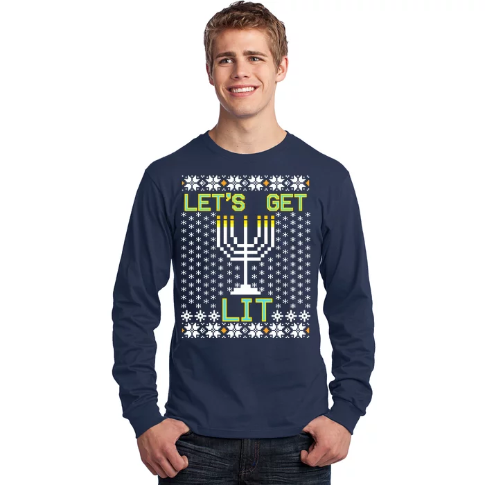 Let's Get Lit Funny Hanukkah Ugly Long Sleeve Shirt