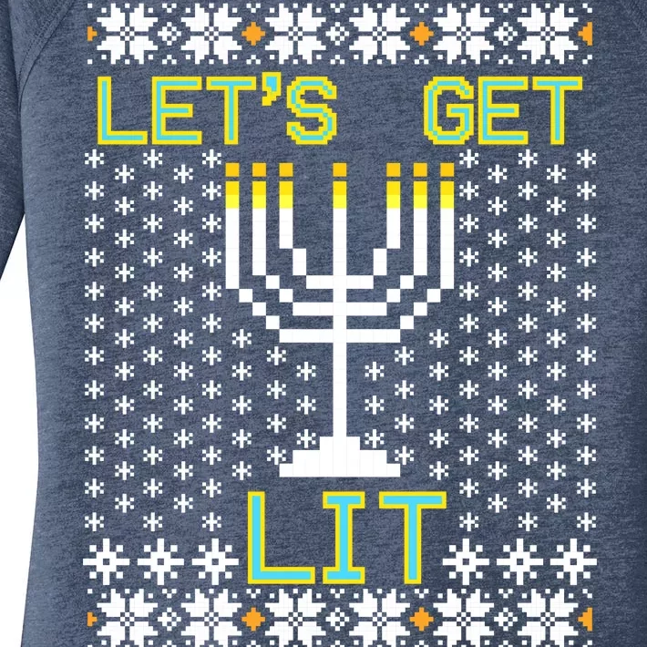 Let's Get Lit Funny Hanukkah Ugly Women's Perfect Tri Tunic Long Sleeve Shirt