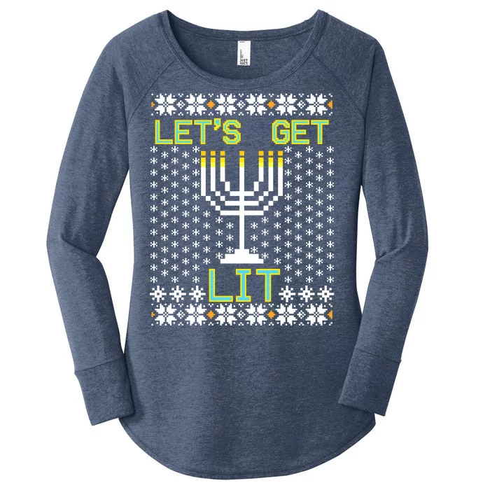 Let's Get Lit Funny Hanukkah Ugly Women's Perfect Tri Tunic Long Sleeve Shirt