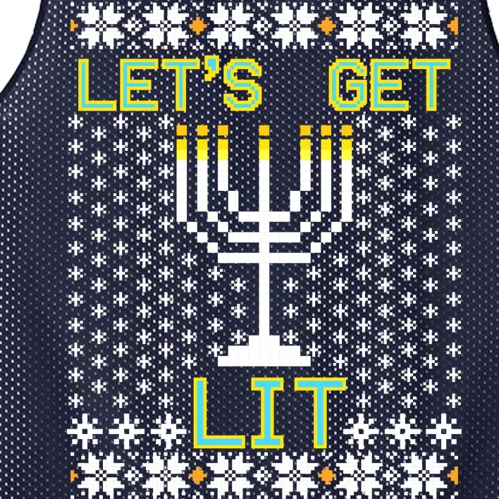 Let's Get Lit Funny Hanukkah Ugly Mesh Reversible Basketball Jersey Tank