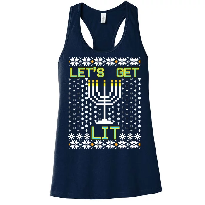 Let's Get Lit Funny Hanukkah Ugly Women's Racerback Tank