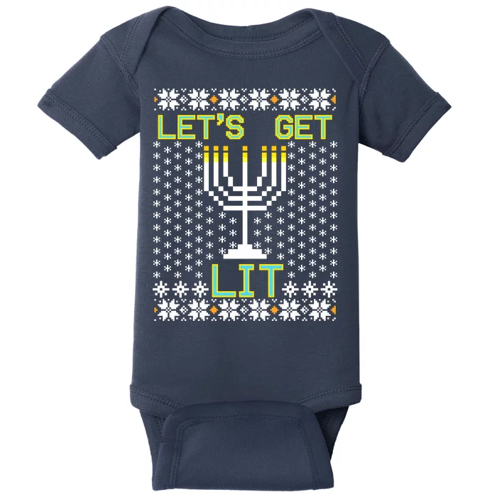 Let's Get Lit Funny Hanukkah Ugly Baby Bodysuit