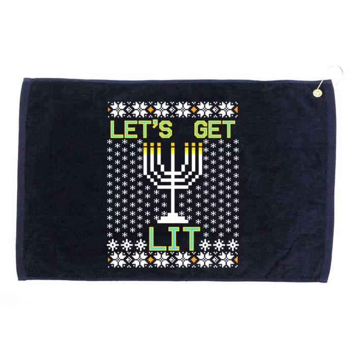 Let's Get Lit Funny Hanukkah Ugly Grommeted Golf Towel