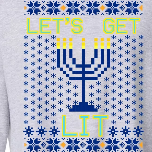 Let's Get Lit Funny Hanukkah Ugly Cropped Pullover Crew