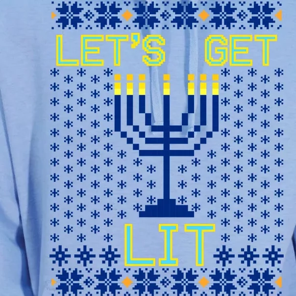 Let's Get Lit Funny Hanukkah Ugly Unisex Surf Hoodie