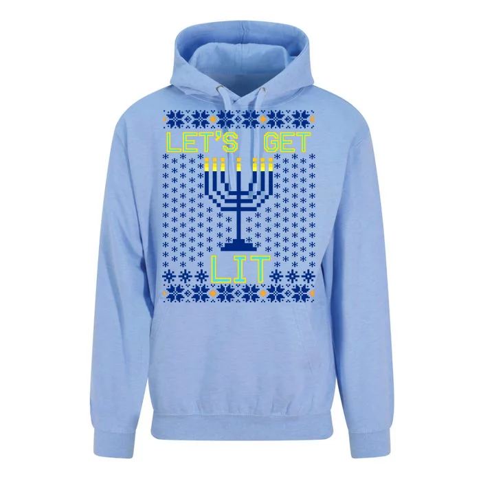 Let's Get Lit Funny Hanukkah Ugly Unisex Surf Hoodie