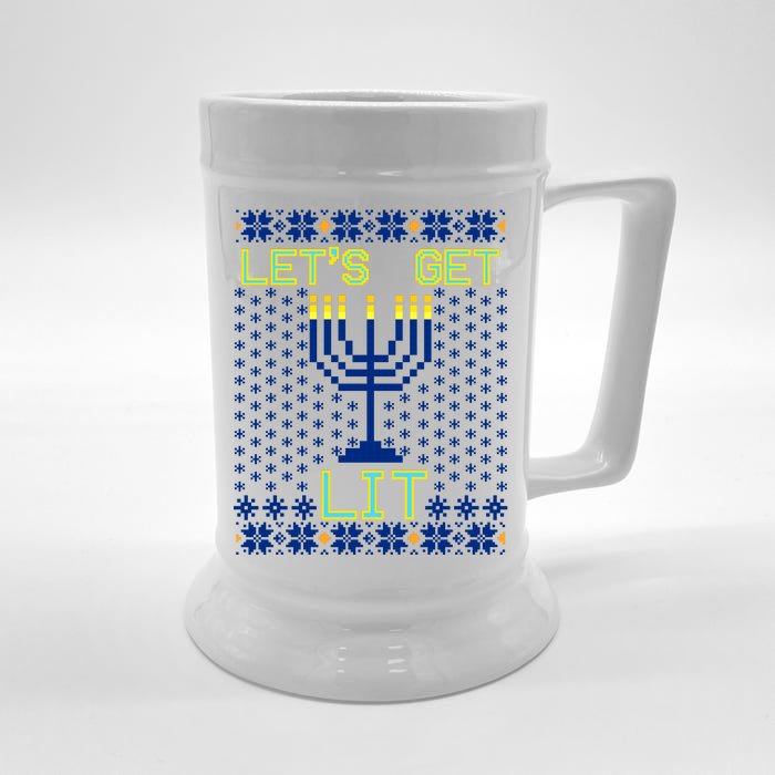 Let's Get Lit Funny Hanukkah Ugly Front & Back Beer Stein