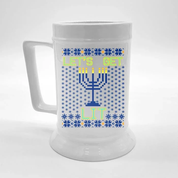 Let's Get Lit Funny Hanukkah Ugly Front & Back Beer Stein