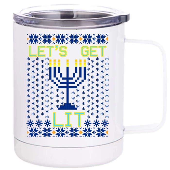 Let's Get Lit Funny Hanukkah Ugly Front & Back 12oz Stainless Steel Tumbler Cup