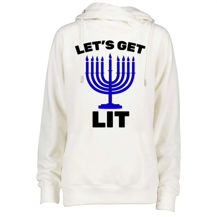 Let's Get Lit Hanukkah Womens Funnel Neck Pullover Hood