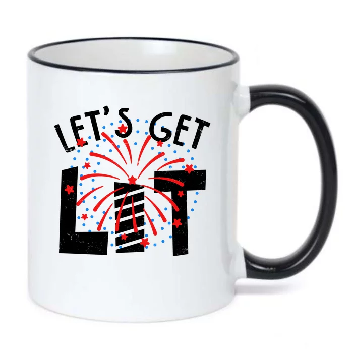 Let's Get Lit Memorial Day 4th of July Fireworks Black Color Changing Mug