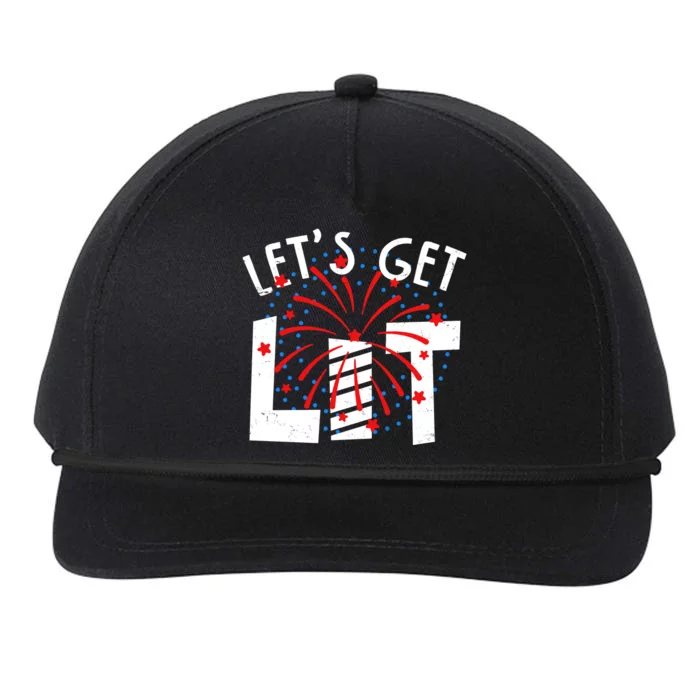 Let's Get Lit Memorial Day 4th of July Fireworks Snapback Five-Panel Rope Hat