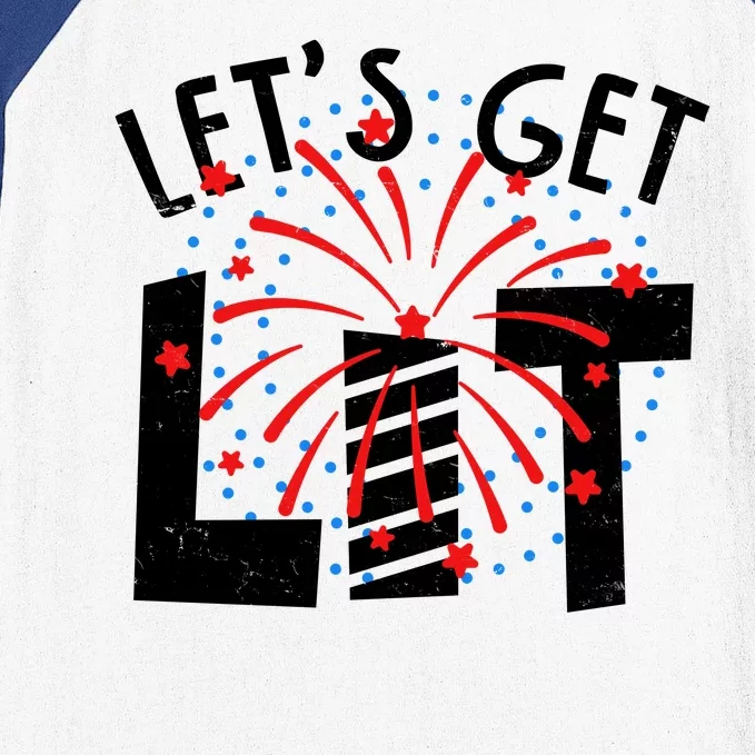 Let's Get Lit Memorial Day 4th of July Fireworks Baseball Sleeve Shirt