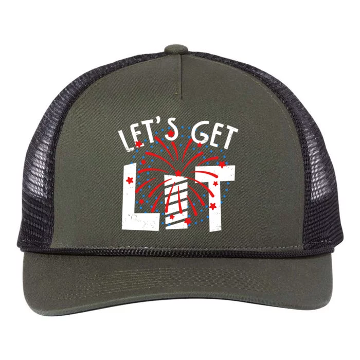 Let's Get Lit Memorial Day 4th of July Fireworks Retro Rope Trucker Hat Cap