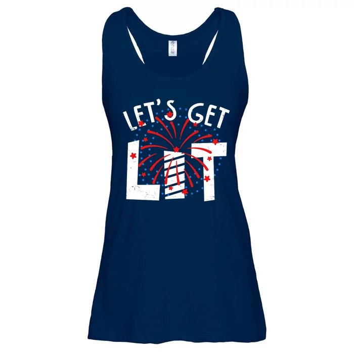 Let's Get Lit Memorial Day 4th of July Fireworks Ladies Essential Flowy Tank