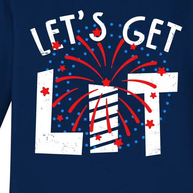 Let's Get Lit Memorial Day 4th of July Fireworks Baby Long Sleeve Bodysuit