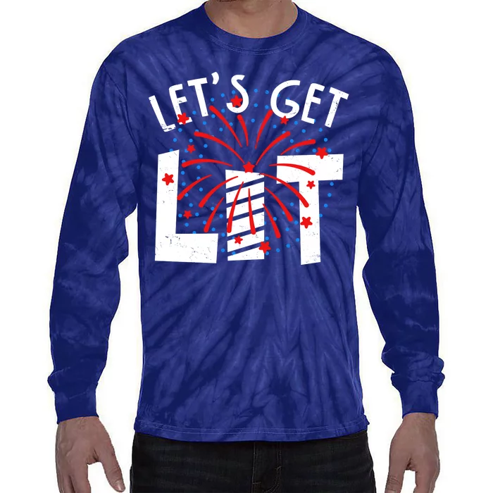 Let's Get Lit Memorial Day 4th of July Fireworks Tie-Dye Long Sleeve Shirt