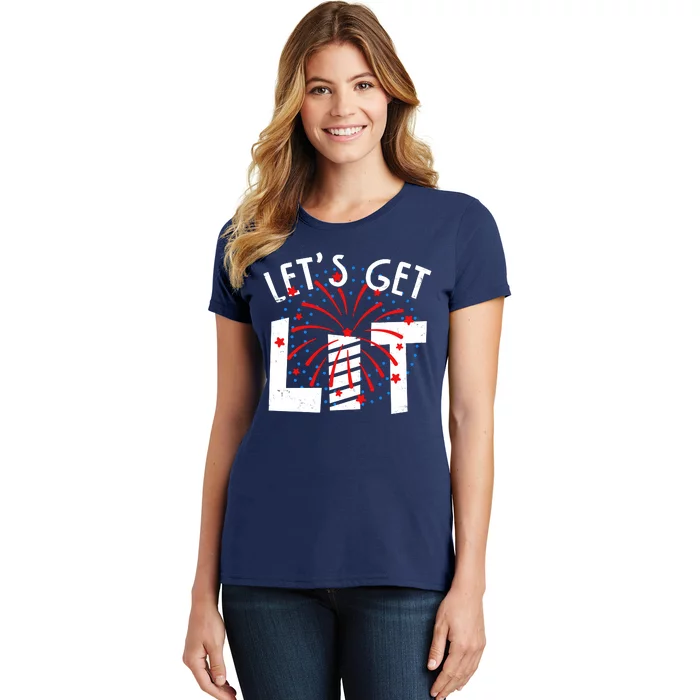 Let's Get Lit Memorial Day 4th of July Fireworks Women's T-Shirt