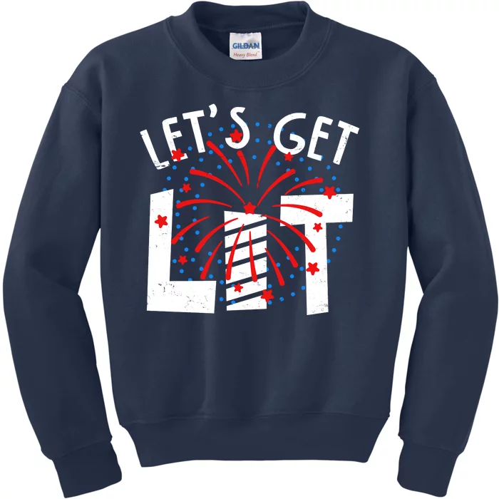 Let's Get Lit Memorial Day 4th of July Fireworks Kids Sweatshirt