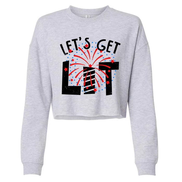 Let's Get Lit Memorial Day 4th of July Fireworks Cropped Pullover Crew