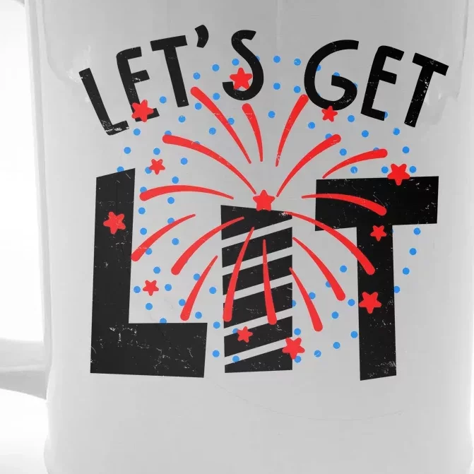 Let's Get Lit Memorial Day 4th of July Fireworks Front & Back Beer Stein