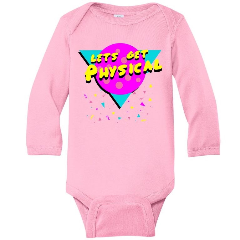 Lets Get Physical Retro 80s Baby Long Sleeve Bodysuit