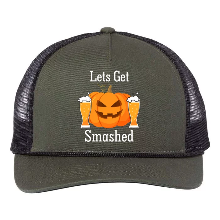 Lets Get Smashed Pumpkin Beer Halloween Party Retro Rope Trucker Hat Cap