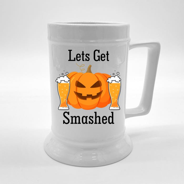 Lets Get Smashed Pumpkin Beer Halloween Party Front & Back Beer Stein