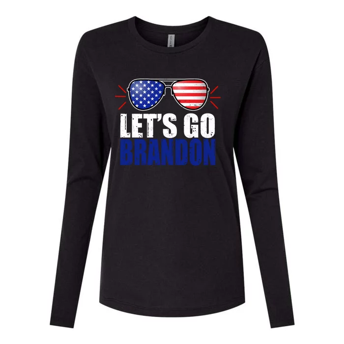 Lets Go Brandon American Flag Aviator Shades FJB Chant Womens Cotton Relaxed Long Sleeve T-Shirt