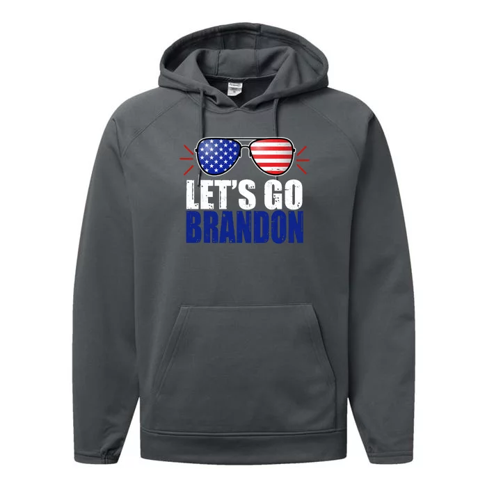 Lets Go Brandon American Flag Aviator Shades FJB Chant Performance Fleece Hoodie