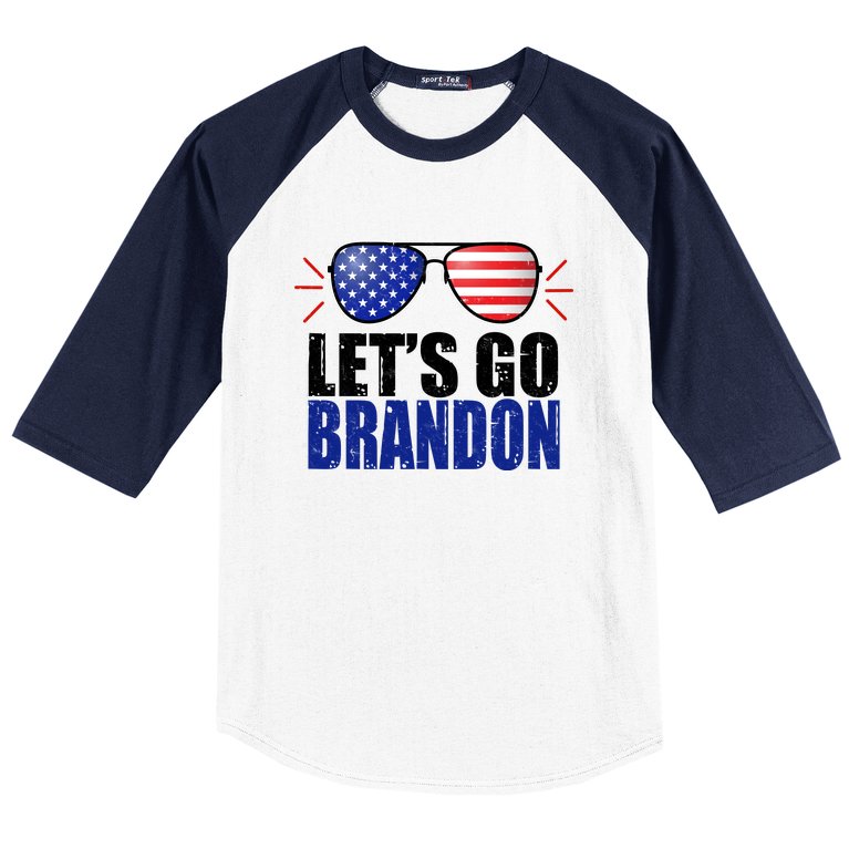Lets Go Brandon American Flag Aviator Shades FJB Chant Baseball Sleeve Shirt