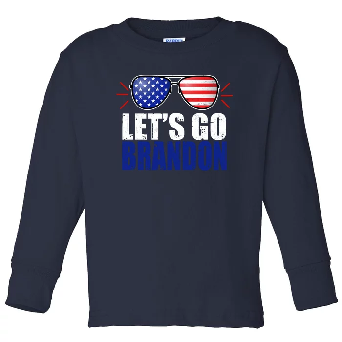 Lets Go Brandon American Flag Aviator Shades FJB Chant Toddler Long Sleeve Shirt