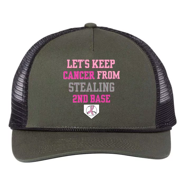 Let's Keep Cancer From Stealing 2nd Base Ribbon Retro Rope Trucker Hat Cap