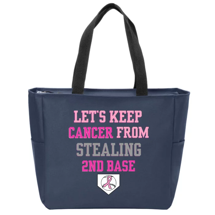 Let's Keep Cancer From Stealing 2nd Base Ribbon Zip Tote Bag