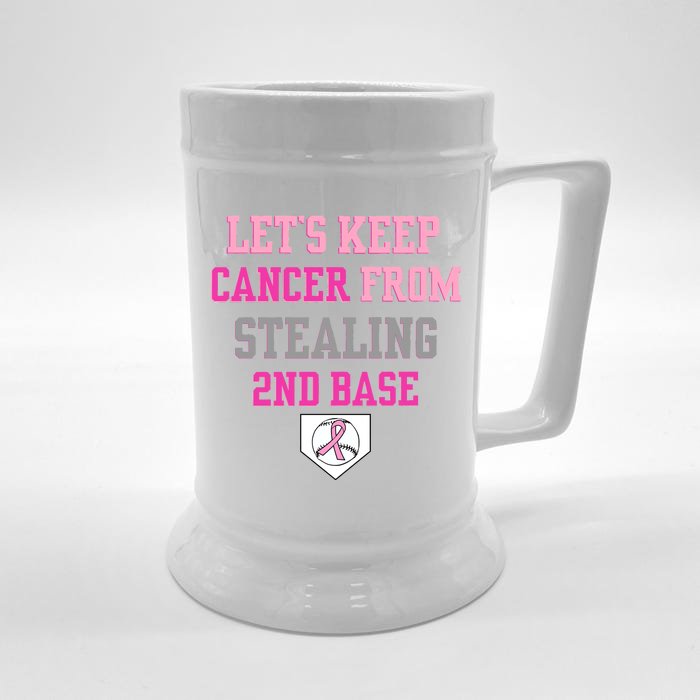 Let's Keep Cancer From Stealing 2nd Base Ribbon Front & Back Beer Stein