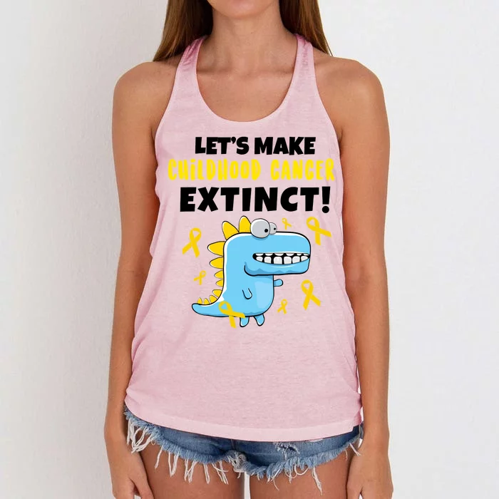 Lets Make Childhood Cancer Extinct Dinosaur Women's Knotted Racerback Tank