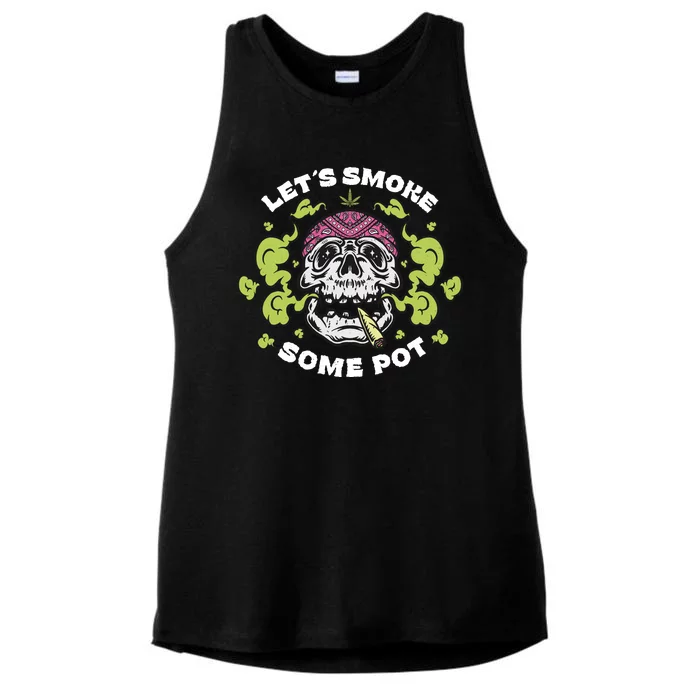 Let's Smoke Some Pot Skull Ladies Tri-Blend Wicking Tank