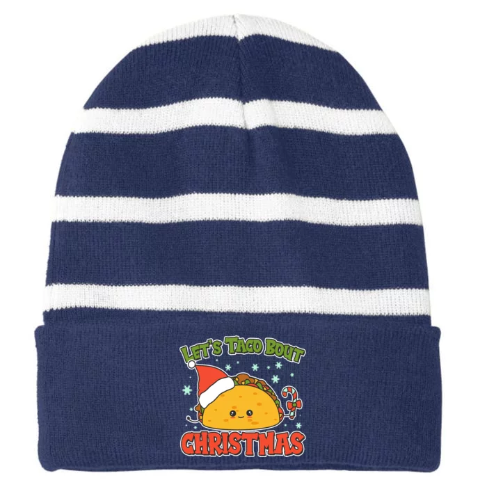 Let's Taco Bout Cute Funny Christmas Striped Beanie with Solid Band