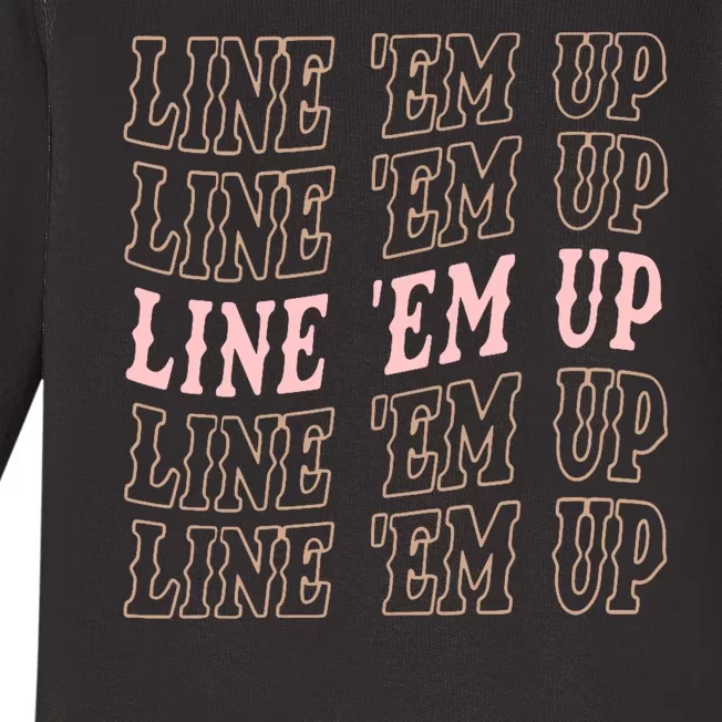 Line 'Em Up Retro Country's Slogan Baby Long Sleeve Bodysuit