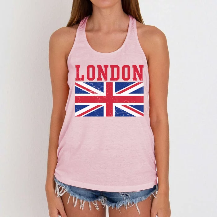 London England Union Jack United Kingdom British Flag Gift Women's Knotted Racerback Tank