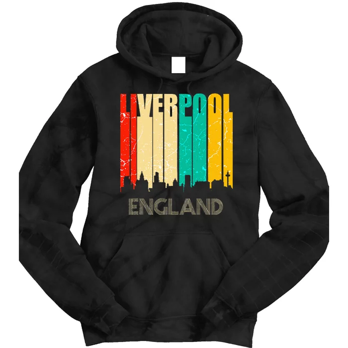 Liverpool England United Kingdom Retro City Skyline Tie Dye Hoodie