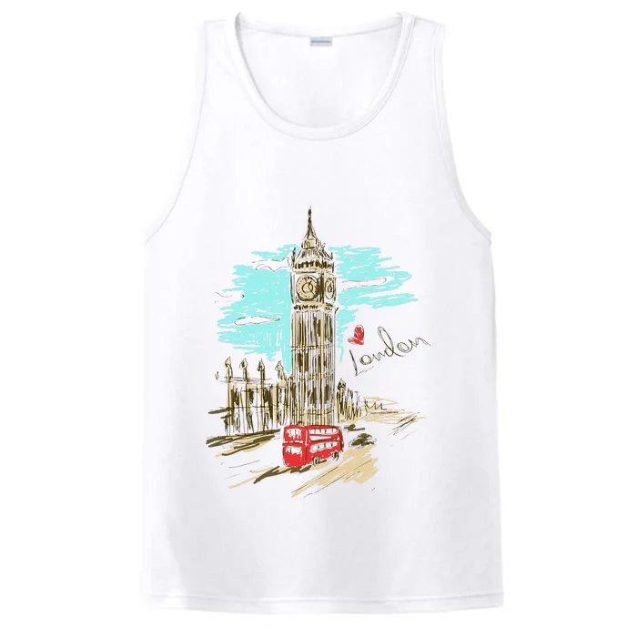 London England Vintage Retro Souvenir Travel Love London Performance Tank