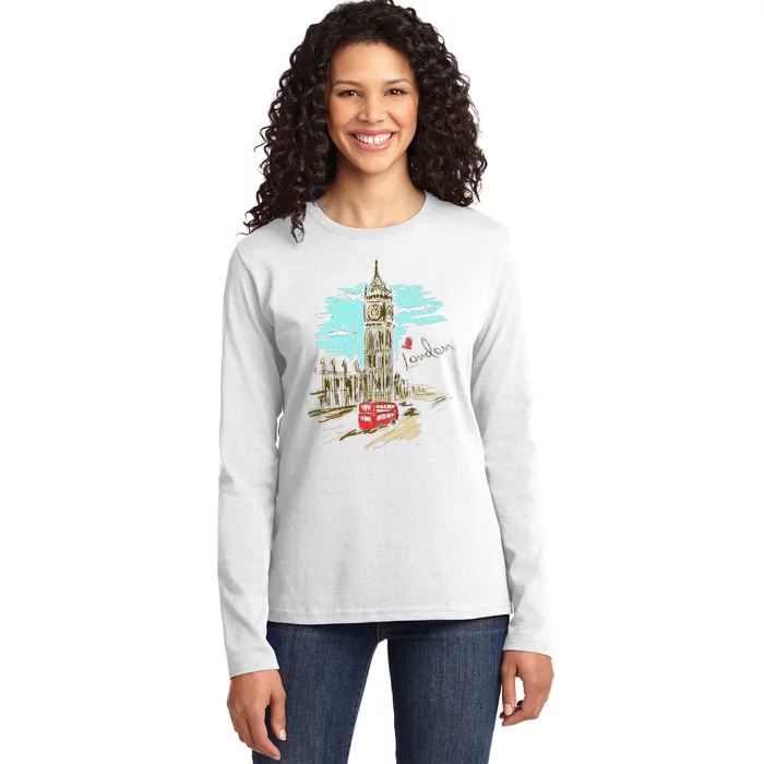 London England Vintage Retro Souvenir Travel Love London Ladies Long Sleeve Shirt