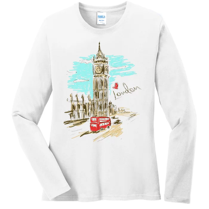 London England Vintage Retro Souvenir Travel Love London Ladies Long Sleeve Shirt