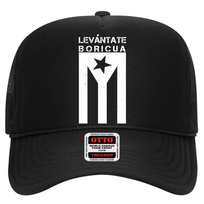 Levantate Boricua Flag Ricky Renuncia High Crown Mesh Trucker Hat