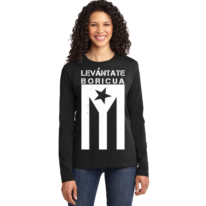 Levantate Boricua Flag Ricky Renuncia Ladies Long Sleeve Shirt