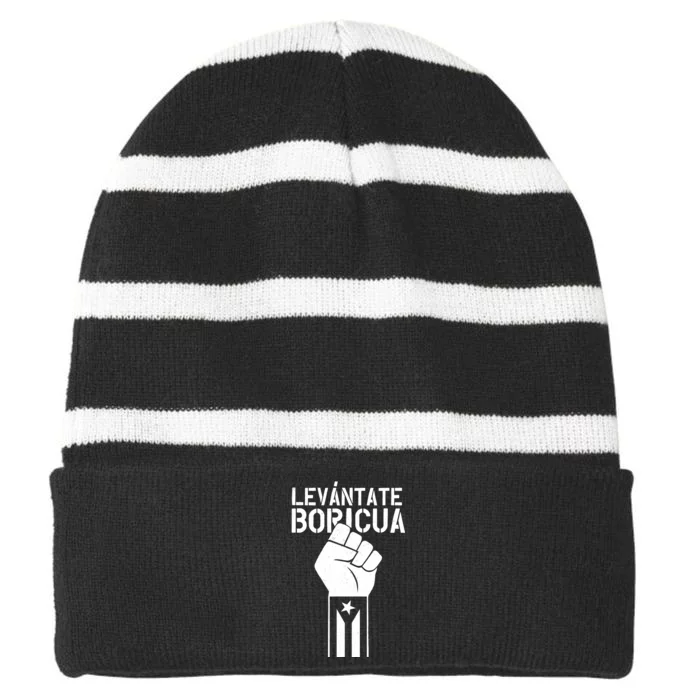 Levantate Boricua Ricky Renuncia Puerto Rico Striped Beanie with Solid Band