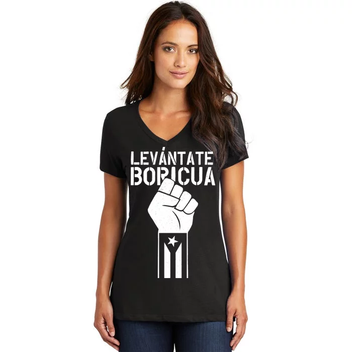 Levantate Boricua Ricky Renuncia Puerto Rico Women's V-Neck T-Shirt