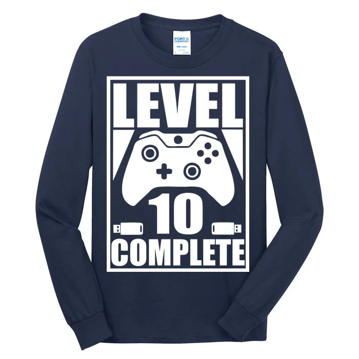 Level 10 Complete Video Gamer 10th Birthday Tall Long Sleeve T-Shirt