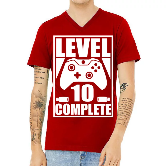 Level 10 Complete Video Gamer 10th Birthday V-Neck T-Shirt